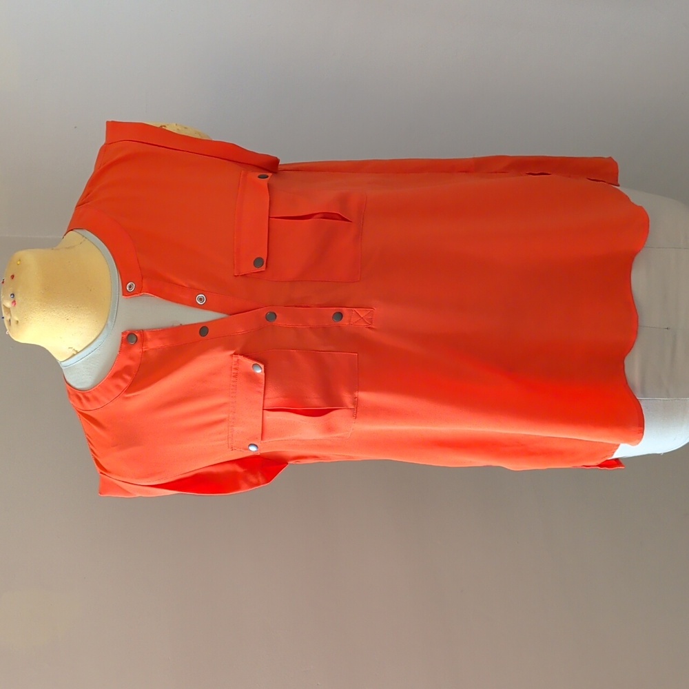 Forever 21 Boxy Orange Sleeveless Blouse with Mandarin Collar